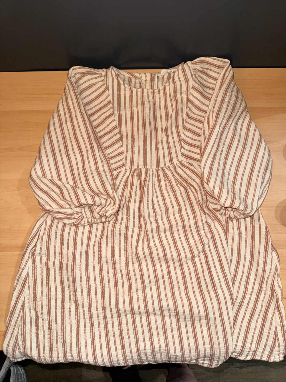 Copper Key Cream and Brown Striped Peasant Dress